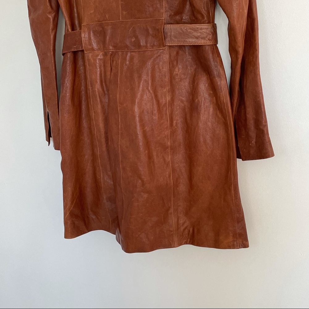 NWT June Cognac Leather Trench Coat - Picture 5 of 13